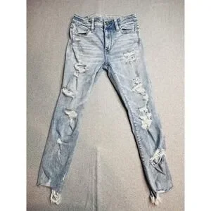 American Eagle Hi Rise Jegging Crop Jeans Womens 4 Light Wash Distressed Denim